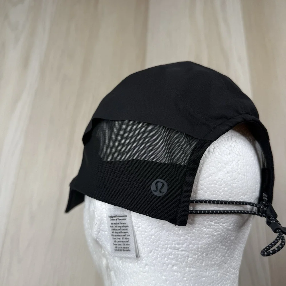 Lululemon Cap Mesh Panel Running Hat Black Adjustable String Size L/XL